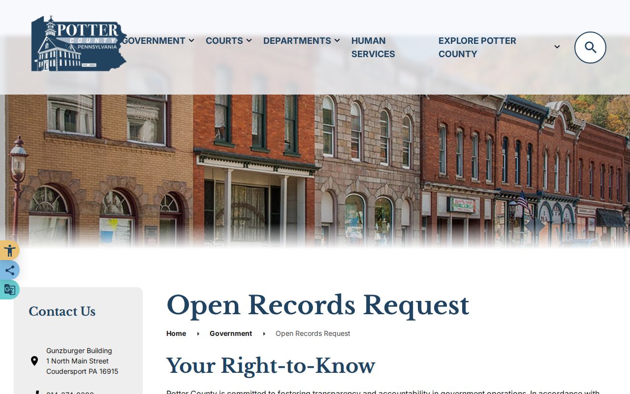 Potter County 24-hour release record request page