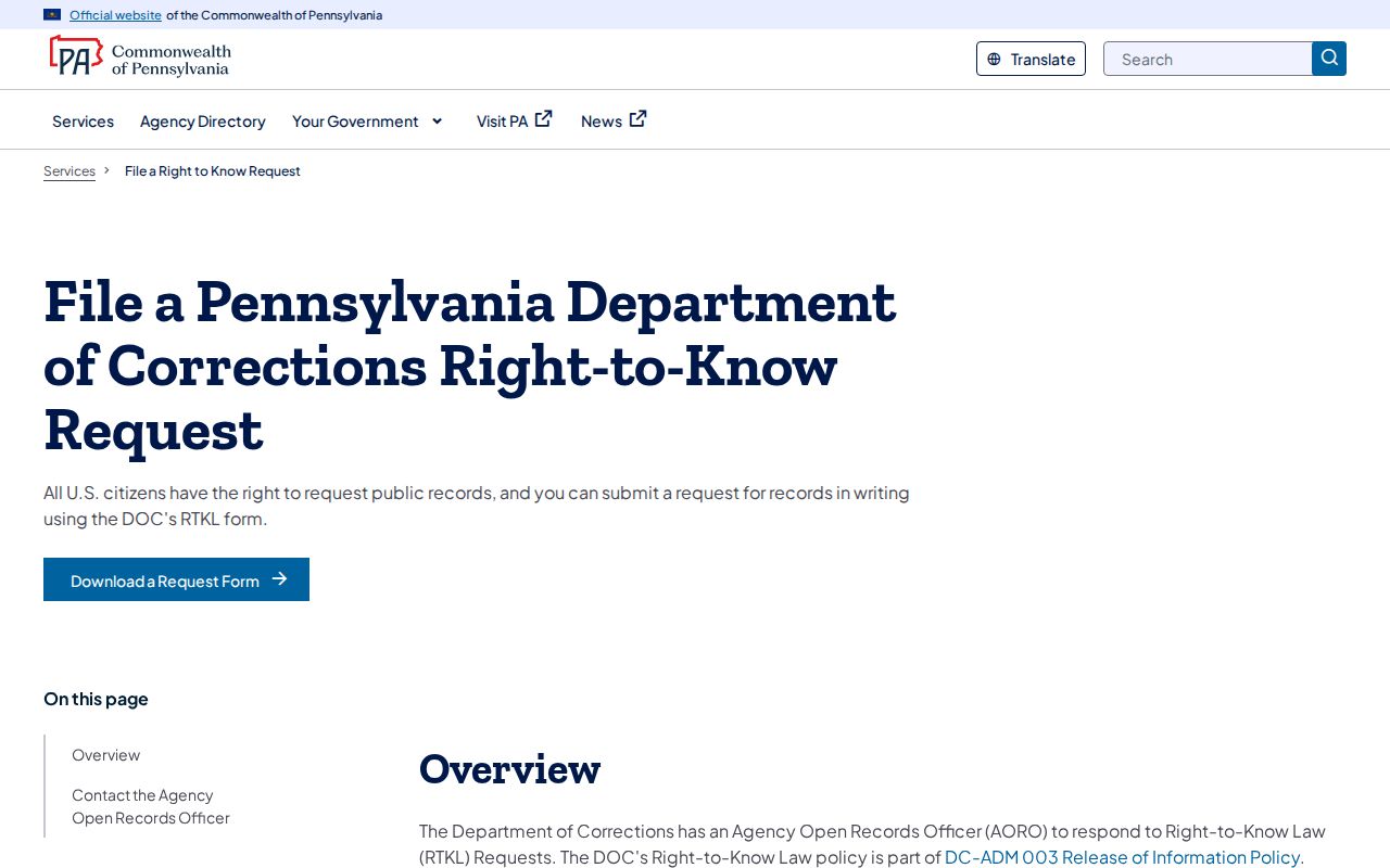 PA DOC release records request for a Potter County sentence
