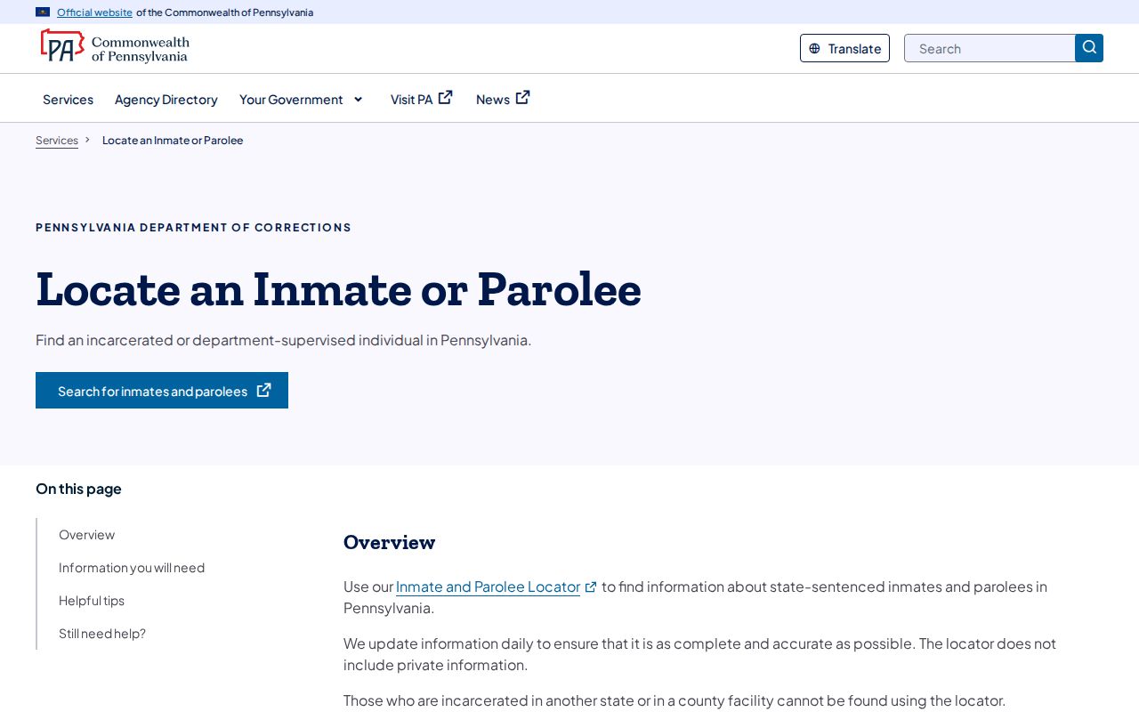 PA DOC offender search for Potter County state releases