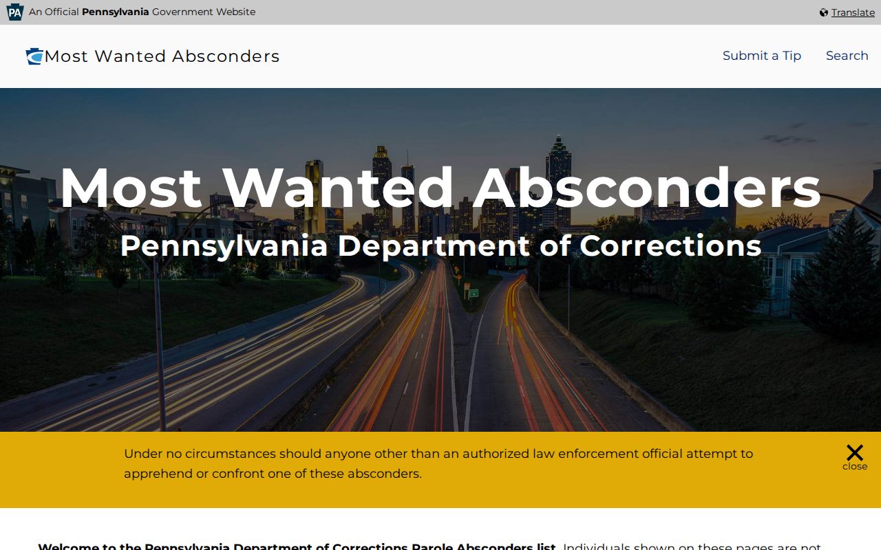 Pennsylvania parole absconder lookup for Potter County supervision verification
