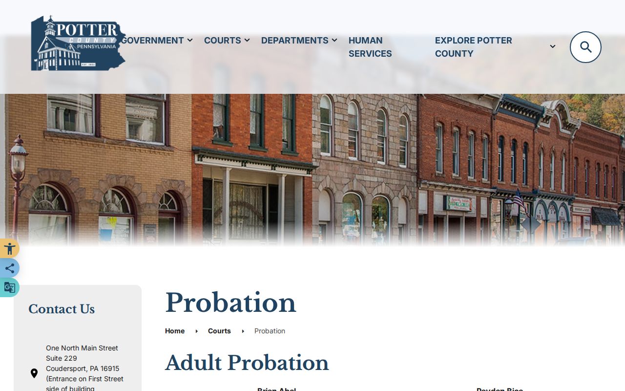 Potter County post-release supervision Adult Probation office page