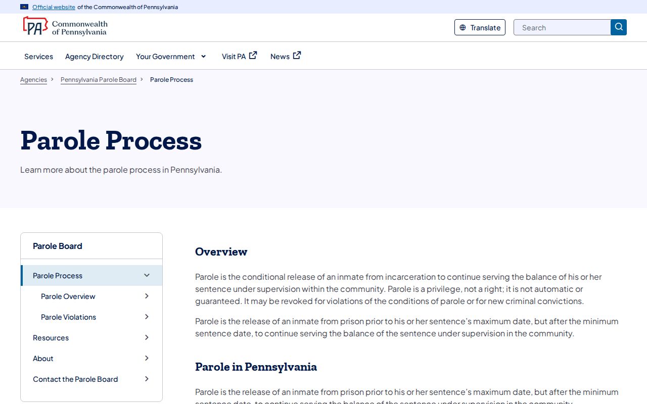 Pennsylvania parole process for a Potter County release date lookup